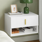 SoBuy Floating Nightstand with LED Sensor Light | Slim Wall Mounted Bedside Table with Drawer, Narrow White Nightstand for Bedrooms and Dorms, FBT176-E-