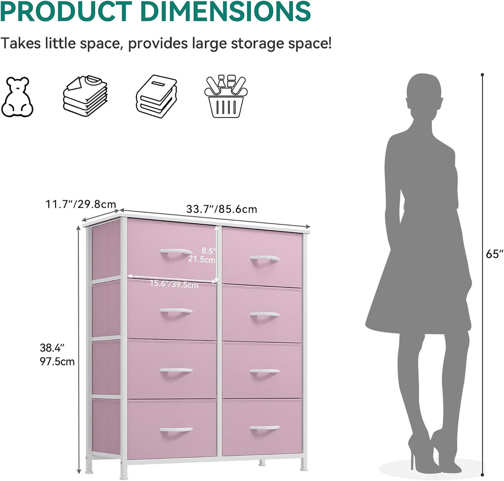 YITAHOME Fabric Dresser for Bedroom, Tall Storage Dresser with 8 Drawers, Black Dresser & Chest of Drawers, Storage Drawer Organizer for Closet, Bedroom, Living Room(Pink) | Black Dresser & Chest of Drawers, Storage Drawer Organizer, For Closet, Bedroom