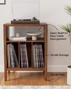 EYYTHUNG Record Player Stand with Vinyl Record Storage Holds up to 180 Albums, Large Turntable Stand Dispaly Shelf, Farmhouse Wood End Table for Bedroom, Living Room, Brown