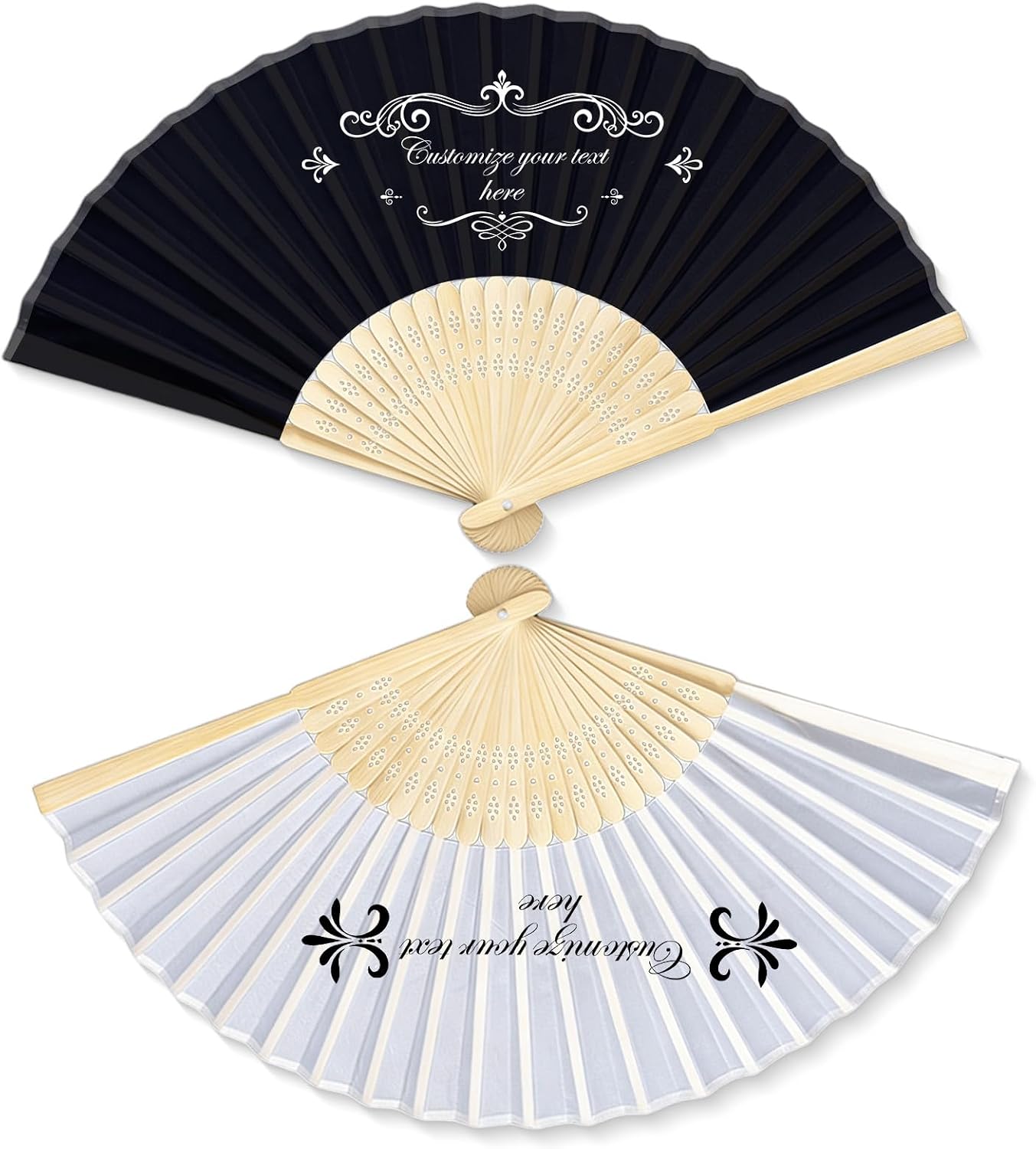 30Ps Personalized Wedding Fans for Guests, Custom Name/Date Fabric with Engraved Wooden Handle, Unique Bridal Shower, Birthday & Graduation Party Favors (Fan Cloth)