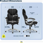 Serta Bryce Executive Office Chair - Ergonomic Computer DeskChair with Lumbar Technology - Adjustable Height - Memory Foam Body Pillows - 360° Swivel Rolling Base - Bonded Leather - Black
