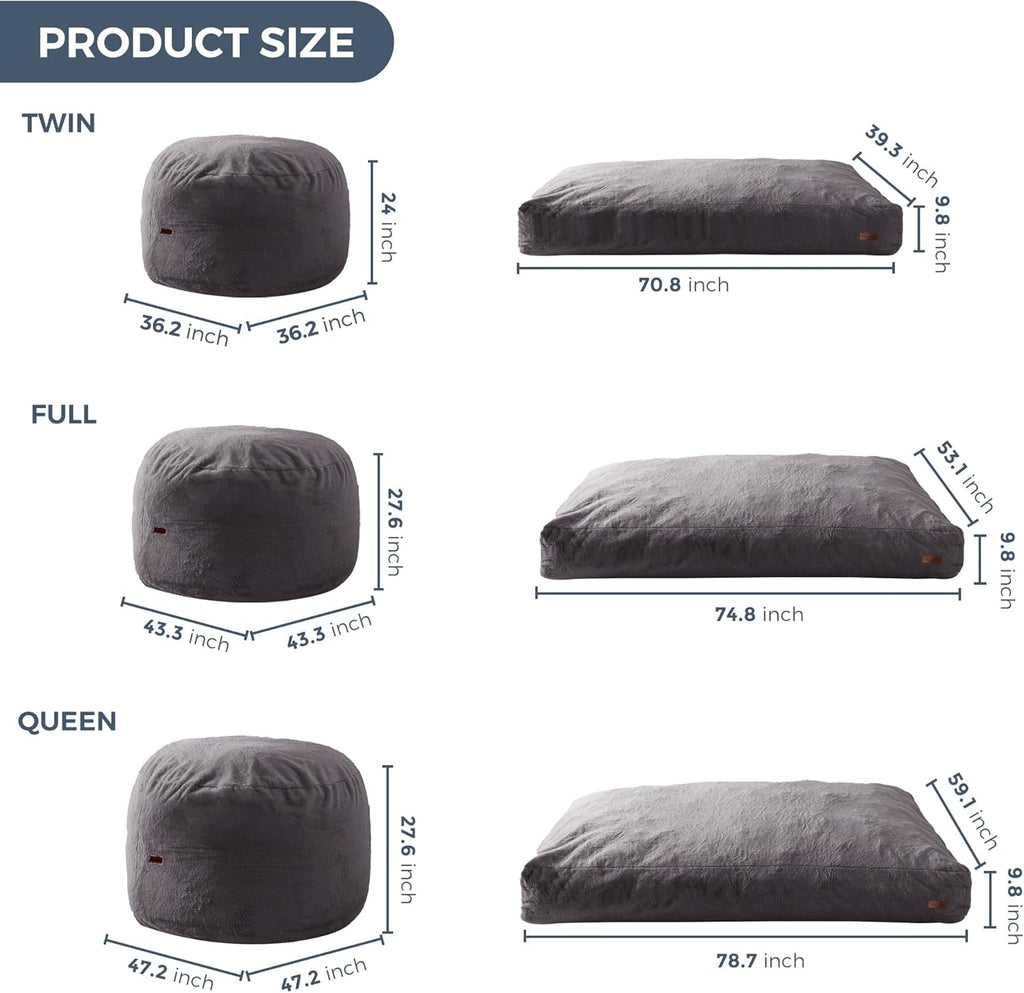 MAXYOYO Giant Bean Bag Chair Bed for Adults, Convertible Beanbag Folds from Lazy Chair to Floor Couch Bed, Large Floor Sofa Couch, Big Sofa Bed, High-Density Foam Filling, Machine Washable