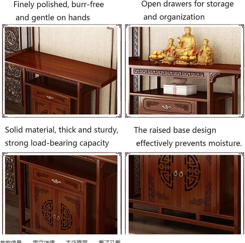 Household Bamboo Buddhist Altar Table, Chinese Style Buddhist Shrine, Personal Buddhist Altar/Shrine, with Storage Function and Drawers, Suitable for Home, Office, or Temple Use. 140cm/55.1in