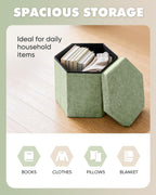 B FSOBEIIALEO Storage Ottoman Cube Hexagonal Pouf Ottomans, Foot Rest Seat for Sofa Footrest Entryway Shoe Footstool for Living Room/Bedroom/Entrway Chenille Green 16.93"x15"x15"