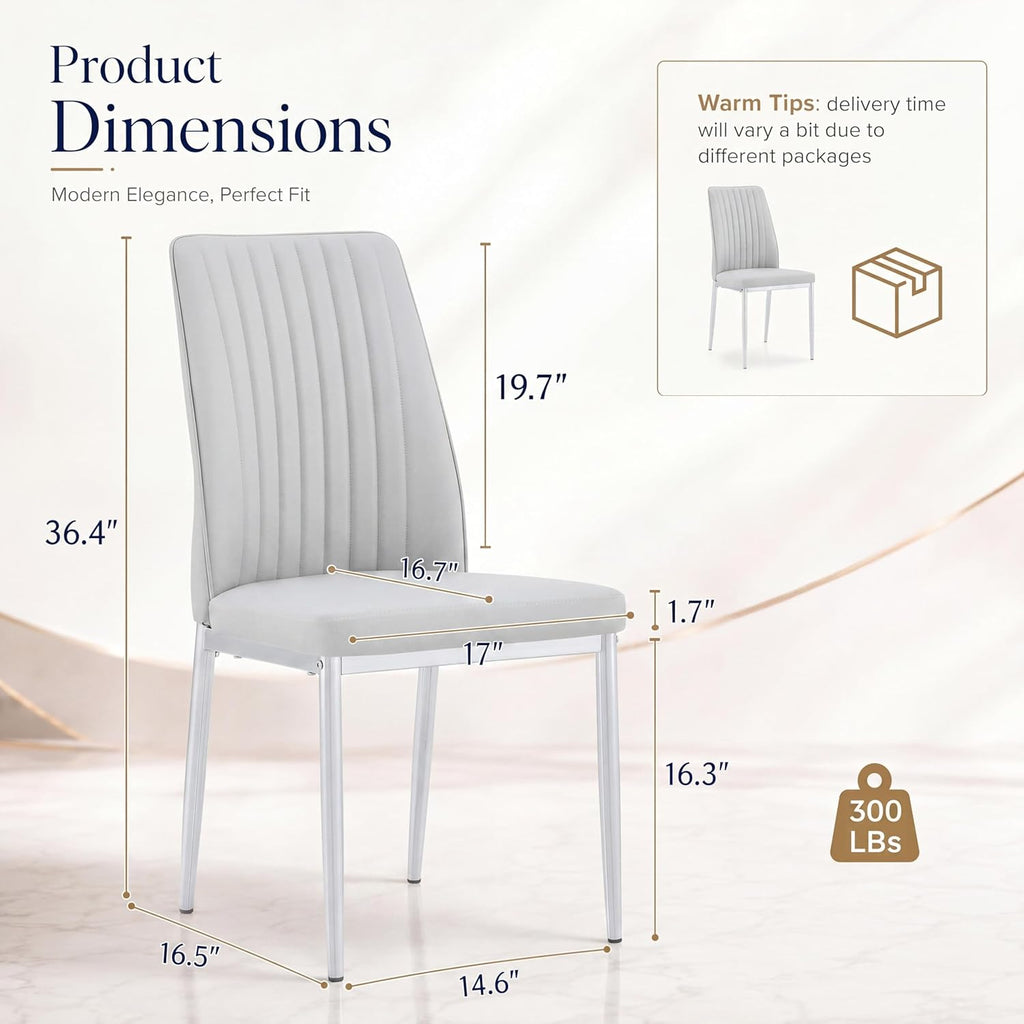 Dining Chairs Set of 4,Sillas de Comedor Modernas 4,Leather Upholstered Kitchen Chairs with Chrome Metal Legs,Modern Dining Room Chairs ,Easy-Clean Chairs for Dining Room, Apartment (Light Gray,4)