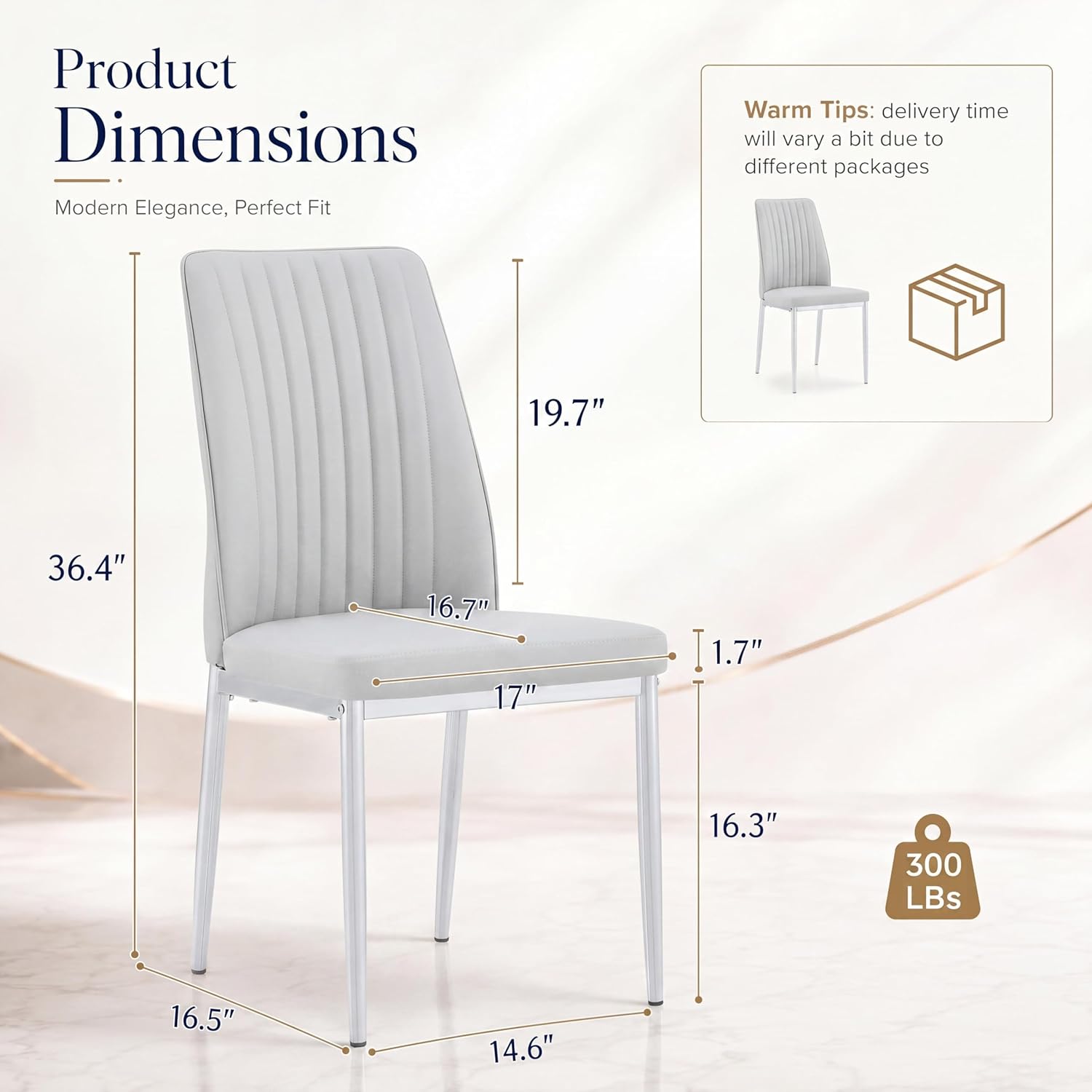 Dining Chairs Set of 4,Sillas de Comedor Modernas 4,Leather Upholstered Kitchen Chairs with Chrome Metal Legs,Modern Dining Room Chairs ,Easy-Clean Chairs for Dining Room, Apartment (Light Gray,4)