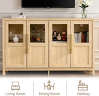 55" Sideboard Cabinet with Glass Doors, Large Buffet Cabinet with Storage and Shelves, Modern Accent Console Table for Dining Room Living Room Entryway (Natural)