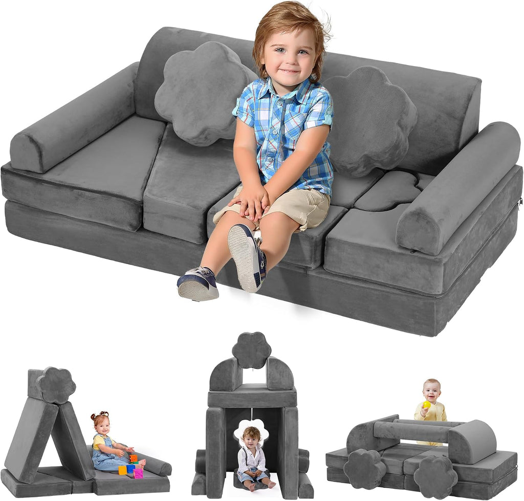Modular Play Sofa 14-Piece Foam DIY with Washable Velvet Cover 100% Stain Removal Easy Assembly for Active Playroom Seating and Creative Space Design