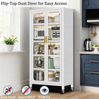 65.16" Tall Kitchen Pantry Storage Cabinet, Large Kitchen Display Cabinet with Wheels, Freestanding Buffet Cabinets with Adjustable Shelf & 2 Doors for Home, Dining Room, Living Room, White