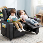 Costzon 2-Seater Kids Recliner, PU Leather Kids Loveseat w/2 Cup Holders & 2 Side Storage Pockets, Toddler Lounge Sofa Chair Couch w/Adjustable Backrest & Footrest for Girls & Boys 3+ Years Old Gifts