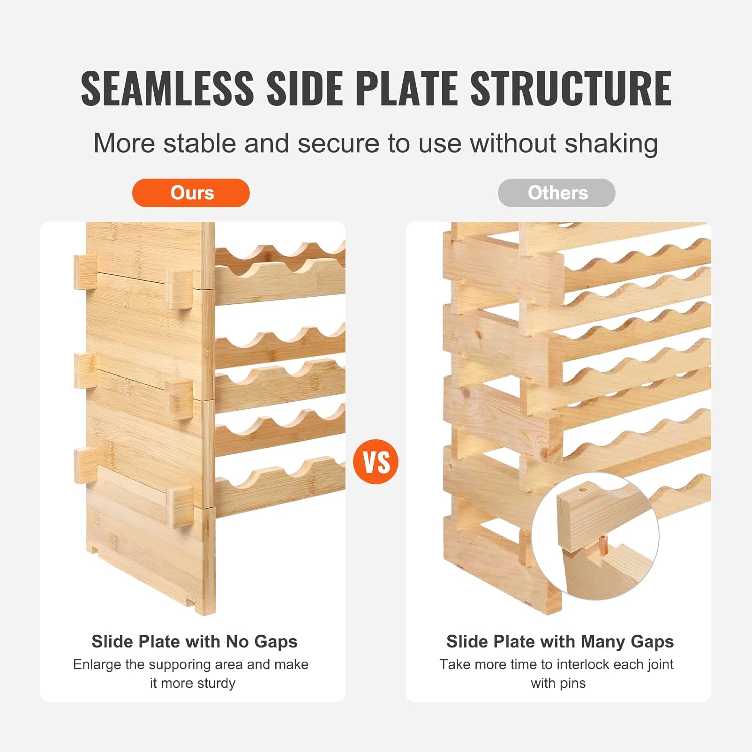 VEVOR 8-Tier 72 Bottles Stackable Modular Wine Rack, Freestanding Wines Holder Display Shelf, Solid Bamboo Wood Storage Racks, Wobble-Free Shelves for Kitchens, Dining Rooms, Cellars, Natural Color