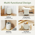 Storage Ottoman with Wheels, 15“W Swivel Rolling Foot Stool Boucle Terry Fabric Coffee Table Ottoman with Hidden Storage, Round Vanity Stools for Makeup Room Living Room Bedroom Entryway Dorm, Beige