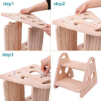 QZM Wooden Step Stool, trilateral Two Step Stools for Toddler 300 lbs Capacity with Safety Non-Slip Pads and Handles for Bathroom, Kitchen Dual Height for Kids, Natural