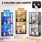 BROTTAR Display Cabinet with Glass Door, 6-Tier 71" Curio Cabinet with 3 Color Lights for Collectibles, Display Case with Adjustable Glass Shelves, Human Body Sensor, Storage Cabinets, Black