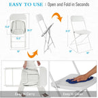 10 Pack White Plastic Folding Chairs Indoor Outdoor Portable Stackable Commercial Seat with Steel Frame Heavy Duty Foldable Chair for Events Office Wedding Party Dining 350lbs Capacity