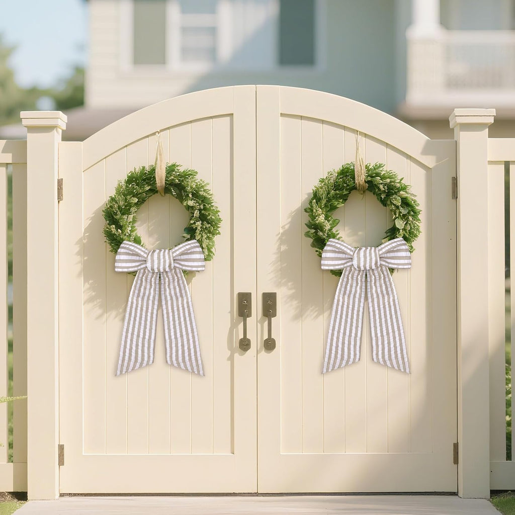 Brown Wreath Sash for Front Door - 2 Pcs Rustic Seersucker Wreath Sashes for Embroidery Monogram Home Decor, 60 Inch Boho Plain Stripe Wreaths Sash for Garland Window Wall Yard