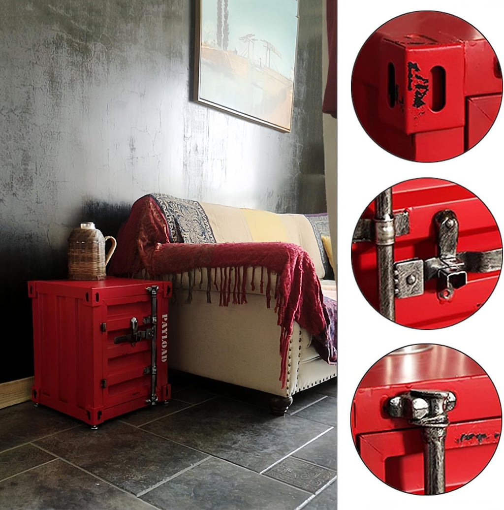 Industrial Side Table with Storage, Metal Iron End Table Nightstand, Small Storage Cabinet for Bedroom, Living Room (Green)