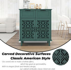 Sideboard Buffet Cabinet, American Farmhouse Green 2 Door 2 Drawer Storage Credenza, Hollow Carved, Living Room Entryway Kitchen Dining Room Console Table, Home Furniture Decor