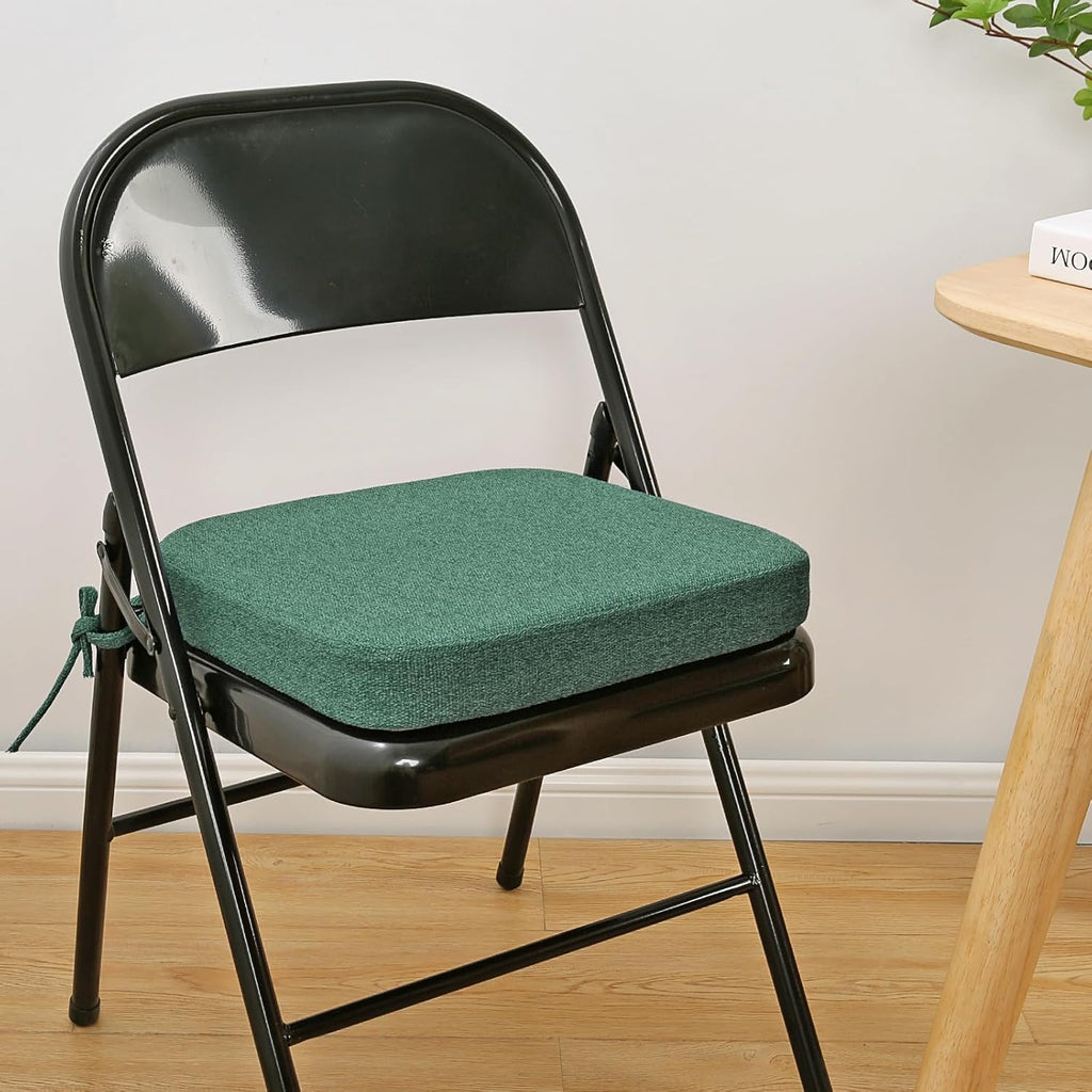 SINOSSO Memory Foam Chair Cushion for Folding Chair 1 Pcs, Thickened 2" Square Kitchen Chair Pad with Ties, Indoor Non-Slip Dining Chair Seat Cushion (1 Piece, Green)