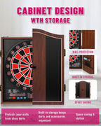 Electronic Dart Board with Cabinet Set, Dartboard with 8-Player Color Light | 3 Large LCD Displays with 34 Games, Automatic Scoring, 12 Darts+100 Tips, Great Gift for Man Cave Game Room Home Bar