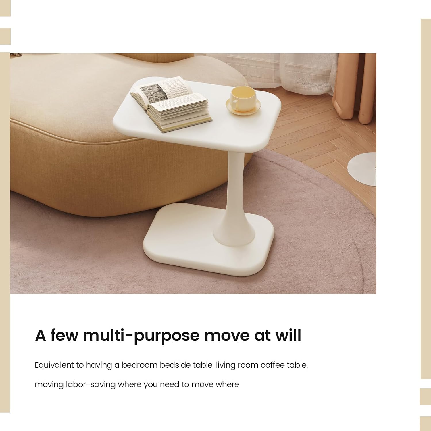 Guyii Modern Side Table, Cream White C-Shaped Sofa Table, Space-Saving End Table for Living Room, Bedroom, Sofa, Office, Easy Assembly