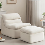 38" Bean Bag Chair with Ottoman, Big Corduroy Chaise Lounge Chairs for Adults, Tufted Upholstered Lazy Sofa for Living Room, Bedroom, Balcony, Beige