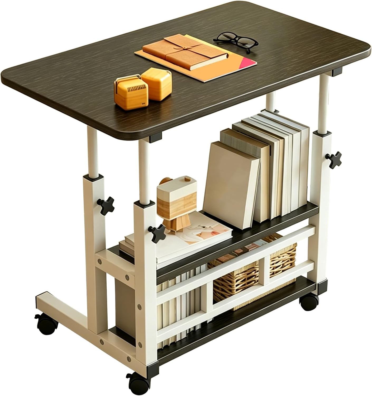 Adjustable Height Multi-Functional Garden Workbench, Heavy Duty Carbon Steel, 3-Tier Storage, 4 Lockable Casters, Mobile for Home, Office, Dorm & Garden