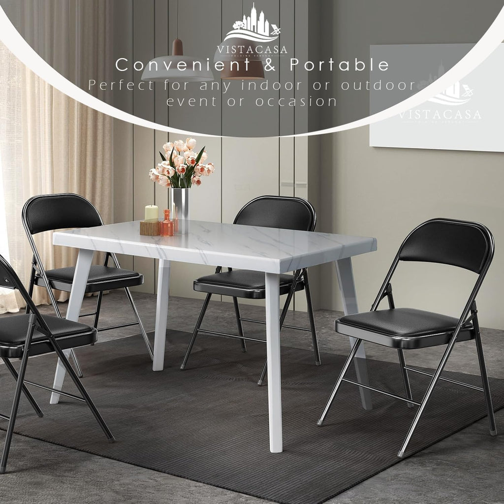 6 Pack Padded Folding Chairs, Heavy Duty Metal Frame with PU Leather Seat & Back, 350 lbs Capacity Portable Stackable Indoor Outdoor Chairs for Party Wedding Office(Black, 6 Pack)