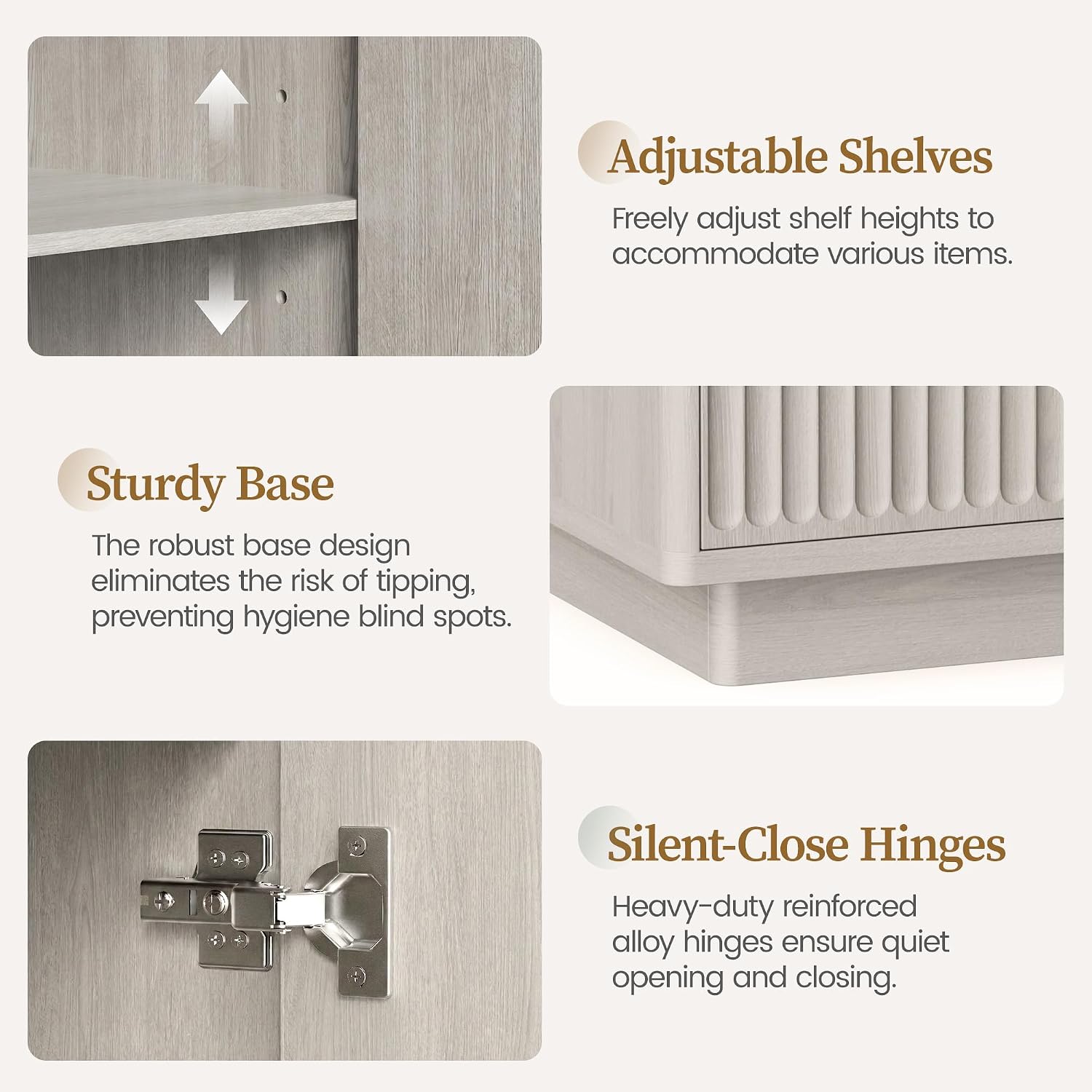 PAPROOS 55" Modern Fluted Sideboard Buffet Cabinet, Space-Saving Storage Credenza for Home Coffee Bar, 4-Door Accent Furniture with Adjustable Shelves for Clutter-Free Living (Beige Gray-1)