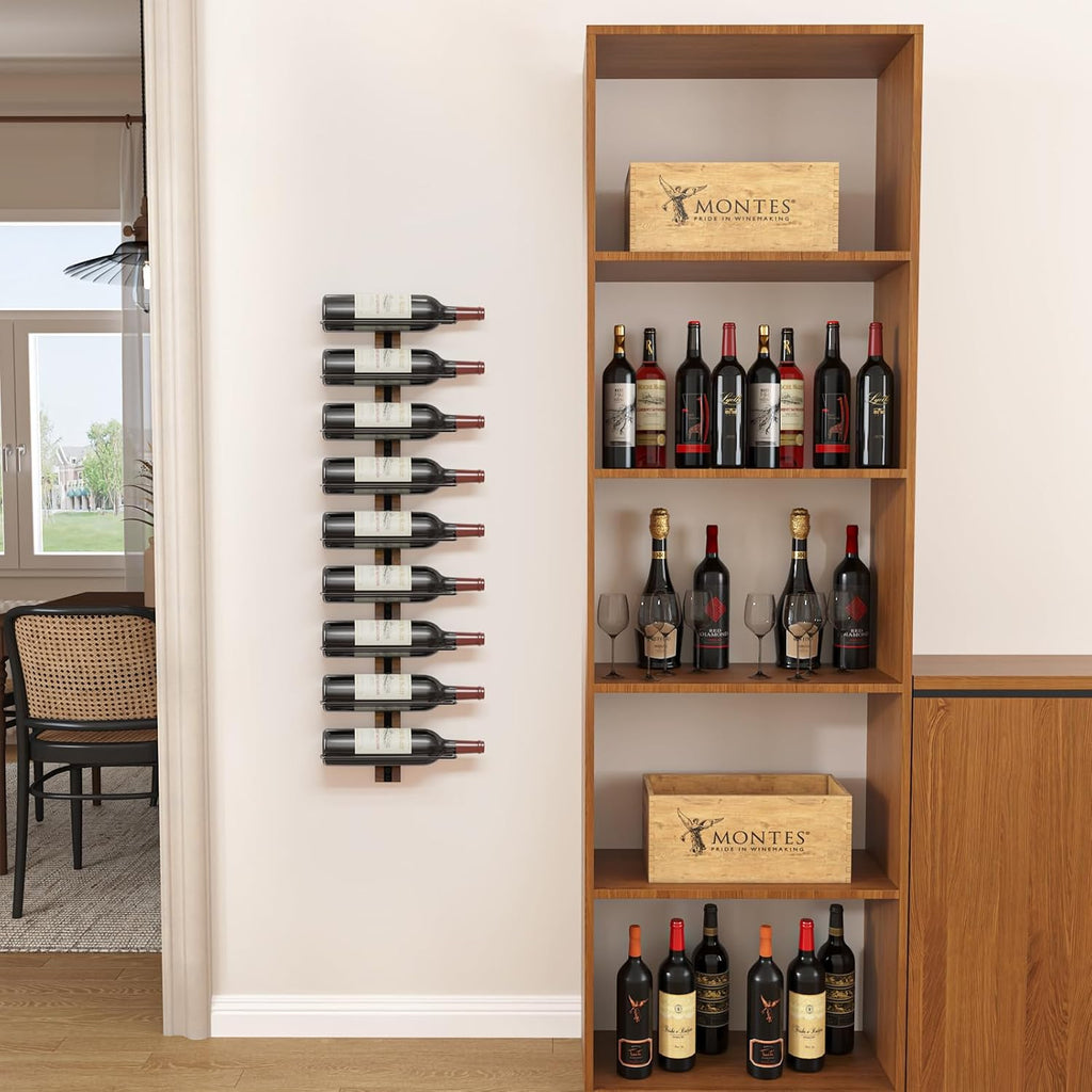 B4Life Wine Rack Wall Mounted for 9 Wine Bottles, Wood Wine Racks for Wall, Wine Holder Wine Bottle Racks for Kitchen, Dining Room, Bar