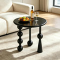 Modern Round Side Table for Living Room, 19.69" Solid Wood Side Table, Sofa Side Bedside Table with Funny Wood Globe Legs, Round Coffee End Table,(Black)