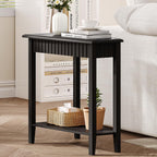 ChooChoo Fluted Recliner Side Tables Set of 2 with 2-Tier Storage Shelf | Wedge End Table for Small Space, Narrow Triangle Side Table for Corner, Living Room, Bedroom, Black