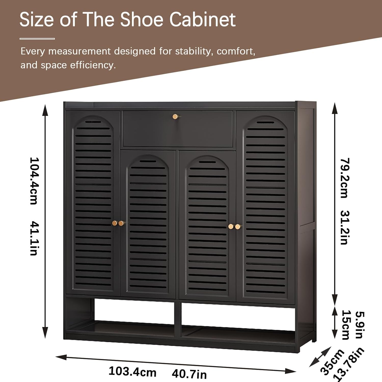 Shoe Cabinet with Louvered Doors, Freestanding Entryway Shoe Storage Cabinet with Drawer & Open Compartment, Modern Bamboo Shoe Rack Organizer with Thickened Adjustable Shelves for Closet