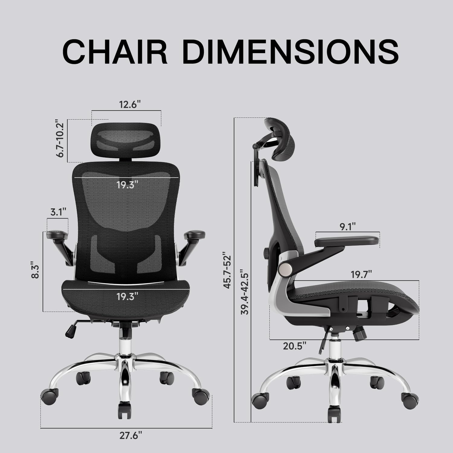 marrap Ergonomic Office Chair, Mesh Desk Chair with 3D Armrests, Adjustable Lumbar Support and Headrest, 90-120° Rocking Function, Black