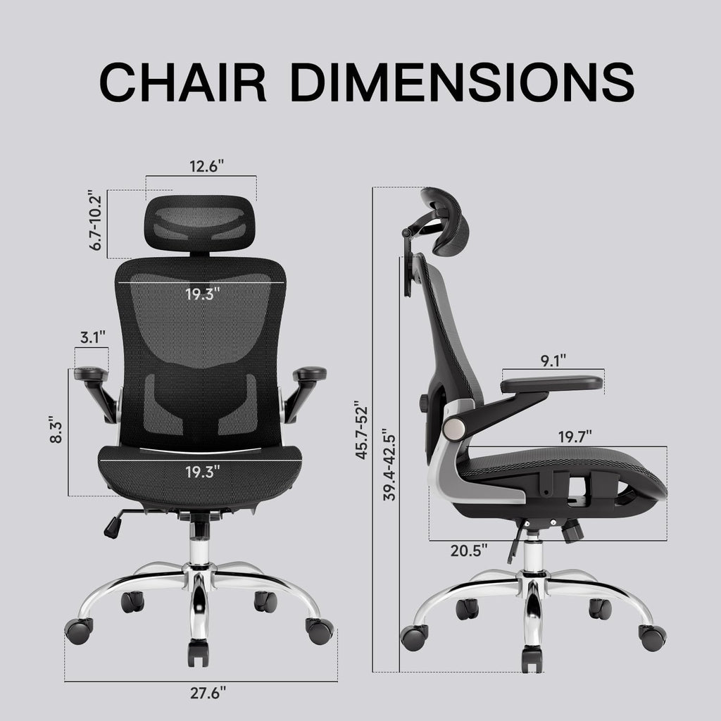 marrap Ergonomic Office Chair, Mesh Desk Chair with 3D Armrests, Adjustable Lumbar Support and Headrest, 90-120° Rocking Function, Black