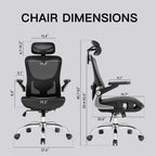 marrap Ergonomic Office Chair, Mesh Desk Chair with 3D Armrests, Adjustable Lumbar Support and Headrest, 90-120° Rocking Function, Black