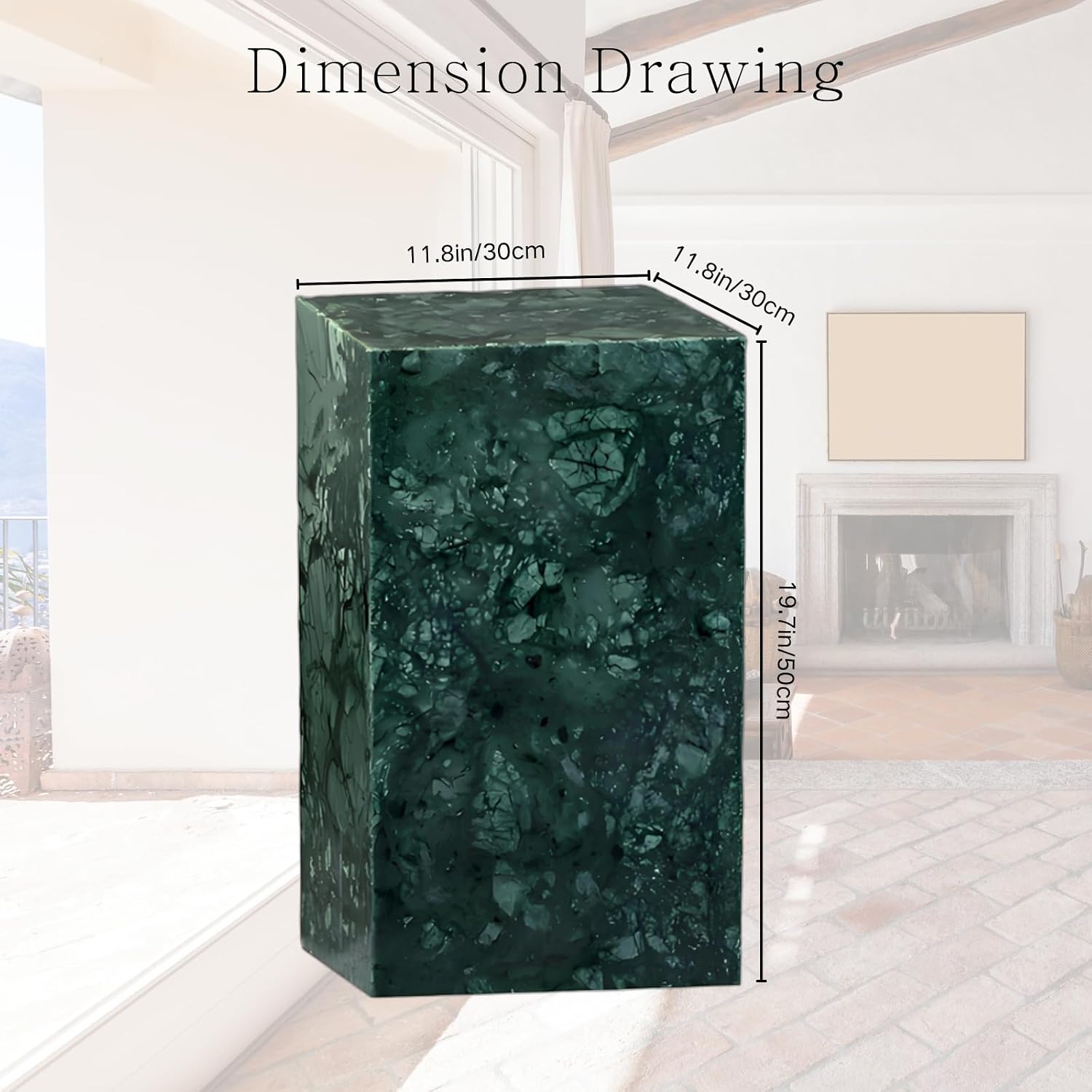 Luxury Natural Marble Square Side Table & Coffee Table, Accent End Table for Modern Couch, Bed, Living Room, Bedroom, and Showroom（Green）