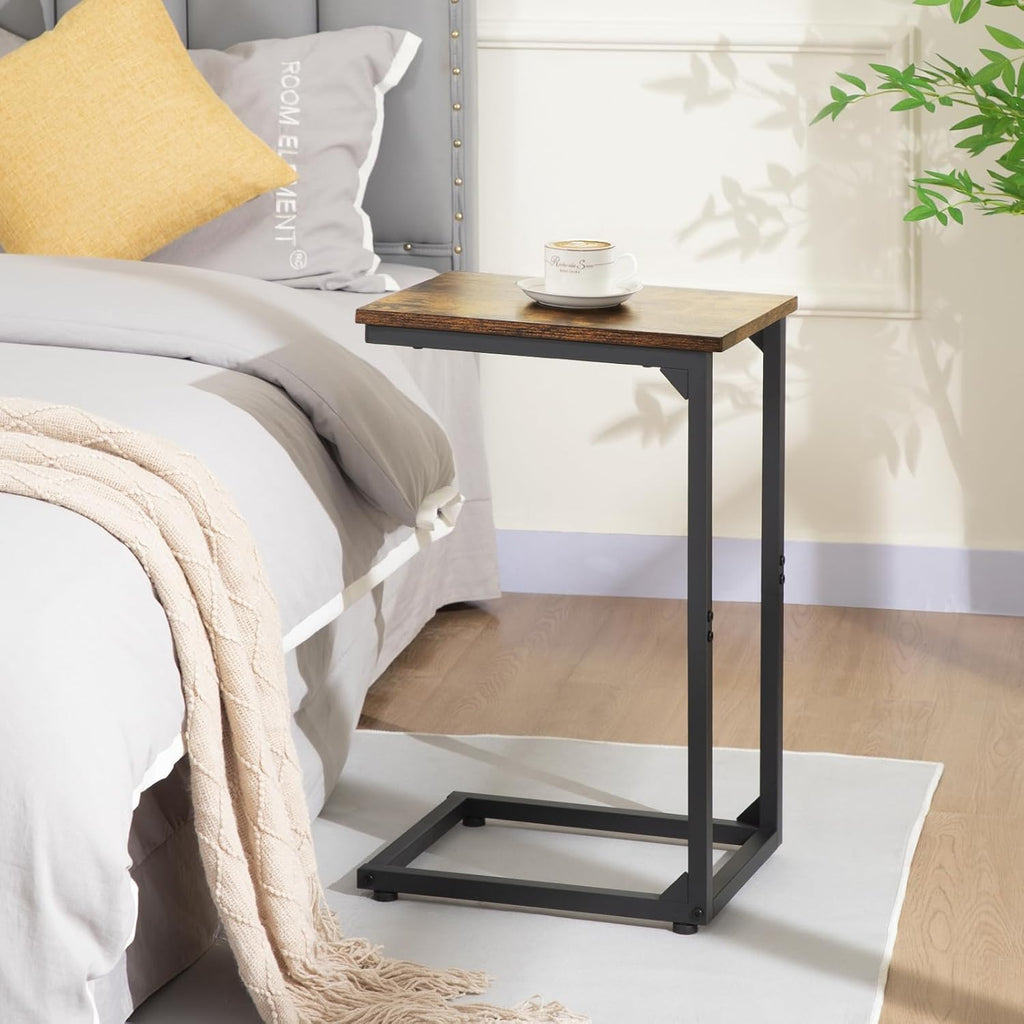 AMHANCIBLE C Shaped End Table，Large Turntable Stand with Storage Cabinet