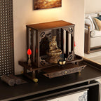 Small Altar Table Solid Wood, Pooja Meditation Table with Telescopic Pull-Out Storage Board, Butsudan, Buddhist Altar Shelf Countertop Type(66x26x50 cm/26x10x20 in)