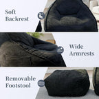 WHGBJA 4FT Bean Bag Chair for Adults/Kids with Ottoman,35D Memory Foam Filled,Cozy Fluffy Gaming Chair for Living Room, Bedroom (Black)