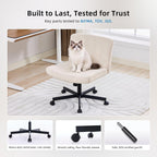 amseatec Criss Cross Chair, Wide Cross Legged Desk Chair with Wheels, Comfy Fabric Vanity Chair for Home Office, Adjustable Armless Swivel Task Chair with 90–115°Tilt（300Lbs/Beige）