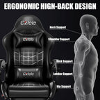 Czlolo Gaming Chair, Ergonomic Office Computer Chair with Footrest and Lumbar Support Massager Racing Style High Back Video Gamer Chair, Wide＆Thick Cushion, 90°-135° Recline, Adjustable Height, Black