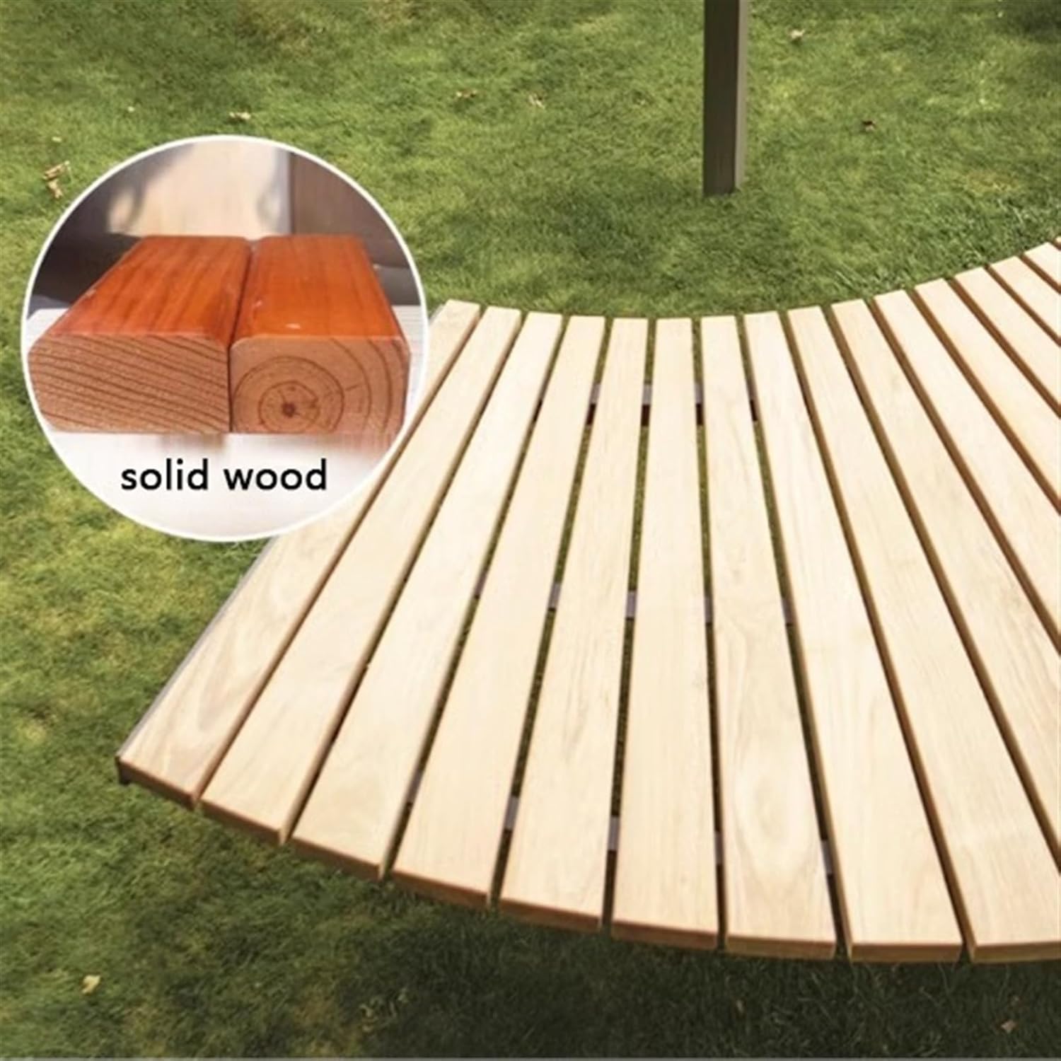 Garden Outdoor Benches Chair, Circular Park Seats, Modern Circular Anti-Corrosion Wooden Benches with Steel Frames Seat