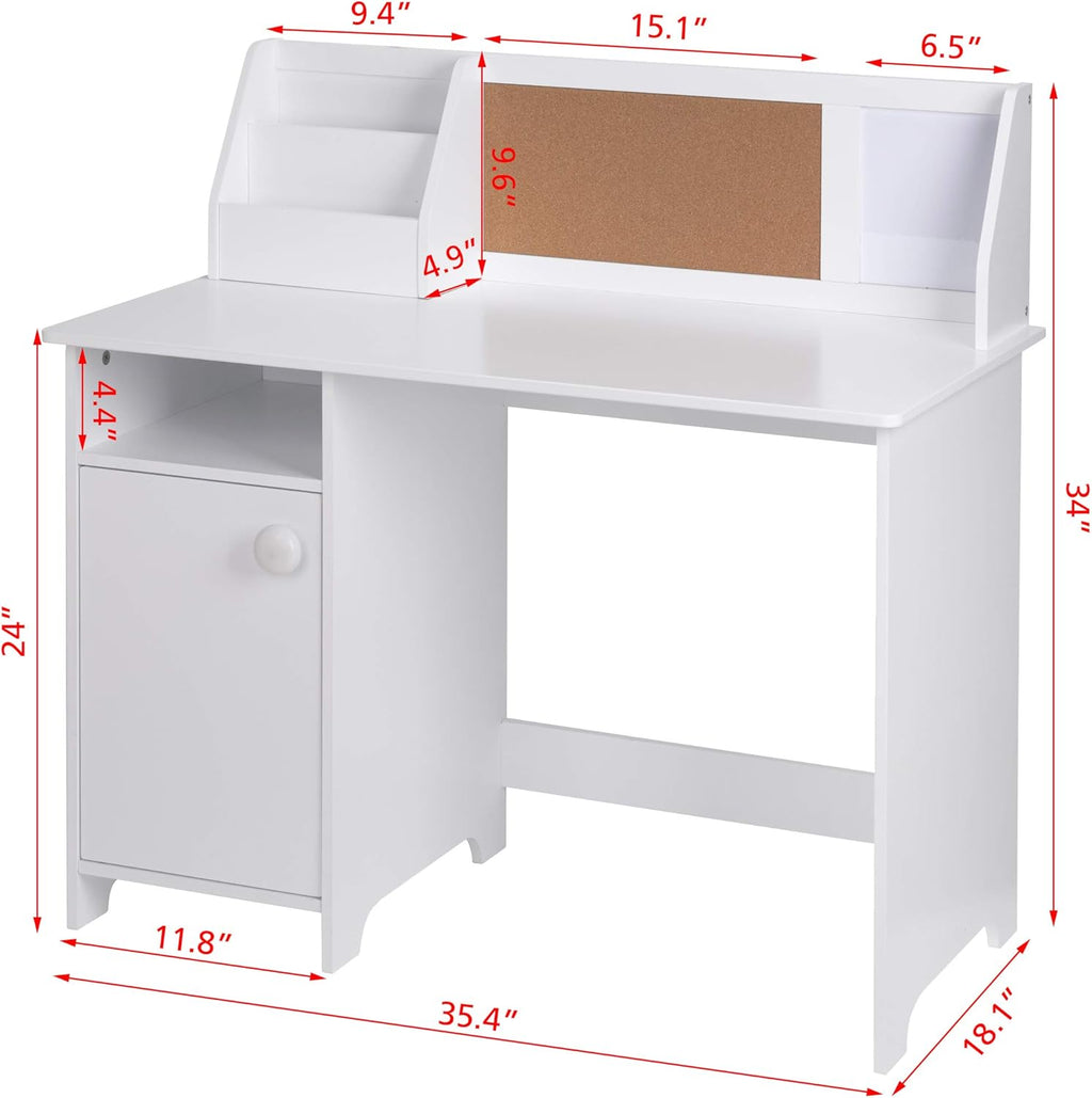 UTEX Kids Study Desk with Storage, Wooden Children School Study Table with Hutch and Storage Cabinet for 3-8 Years Girls Boys, Student's Study Computer Workstation Writing Table, White