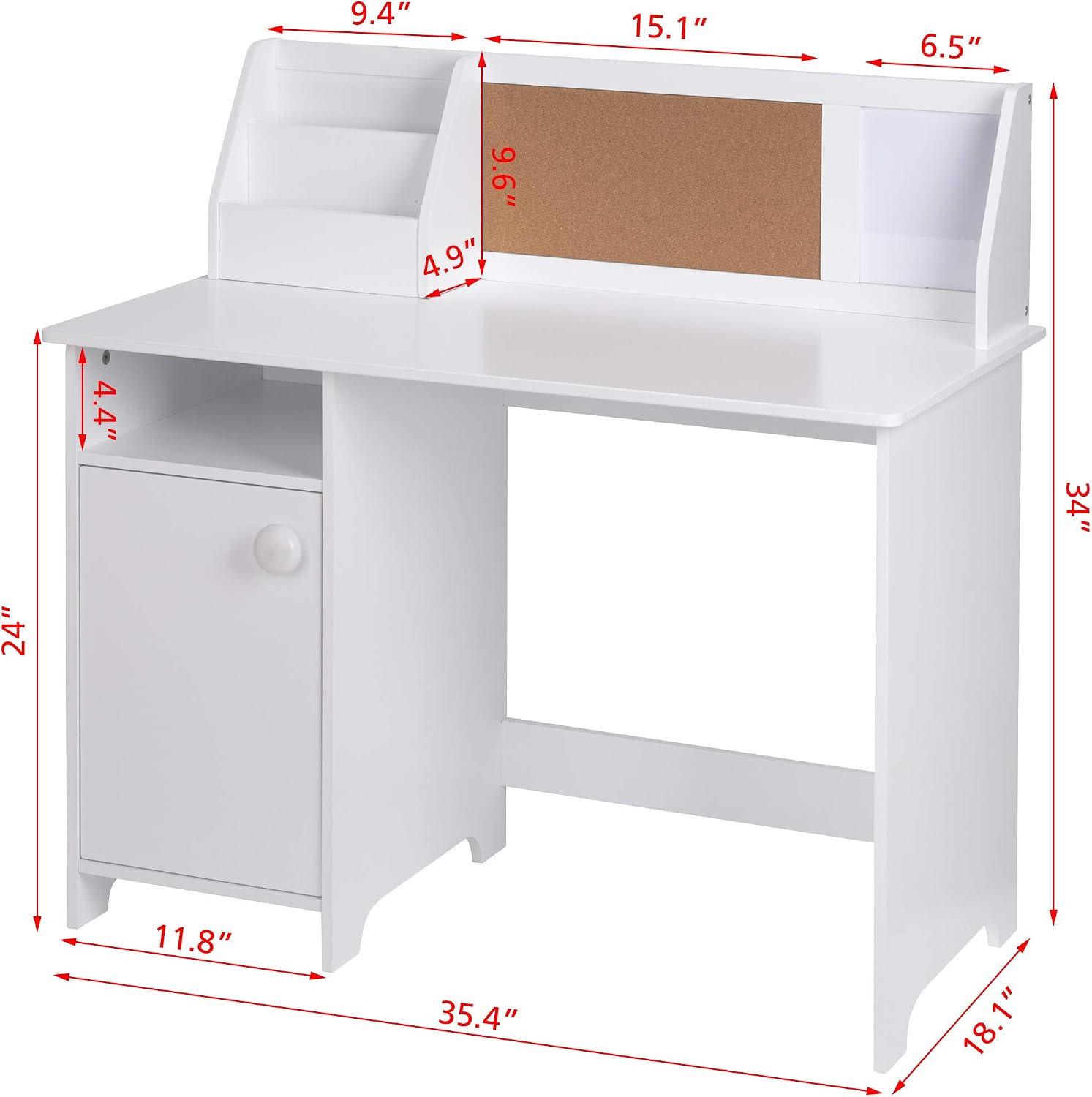 UTEX Kids Study Desk with Storage, Wooden Children School Study Table with Hutch and Storage Cabinet for 3-8 Years Girls Boys, Student's Study Computer Workstation Writing Table, White
