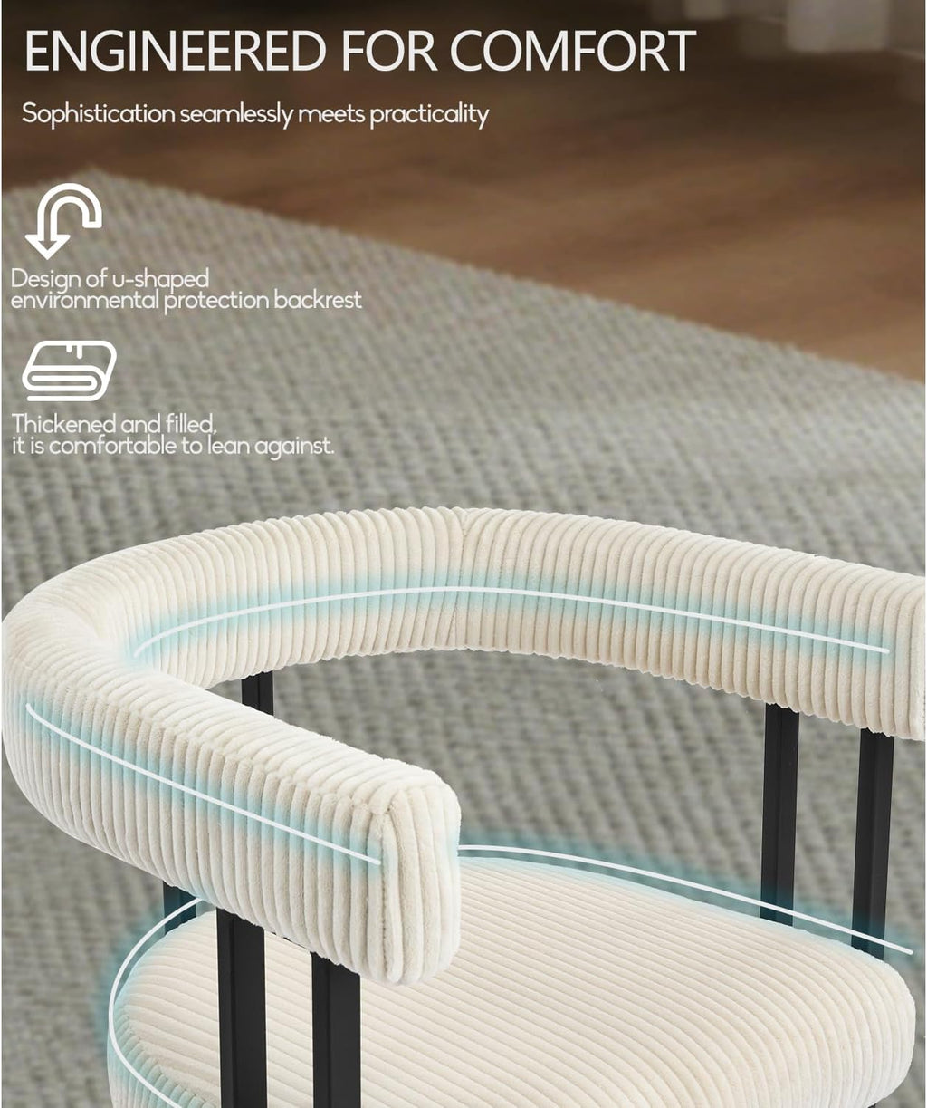 VIRRMO Boucle Corduroy Upholstered Dining Chair Set of 6 with Metal Legs Mid Century Modern Kitchen Chairs for Dining Room in Cream