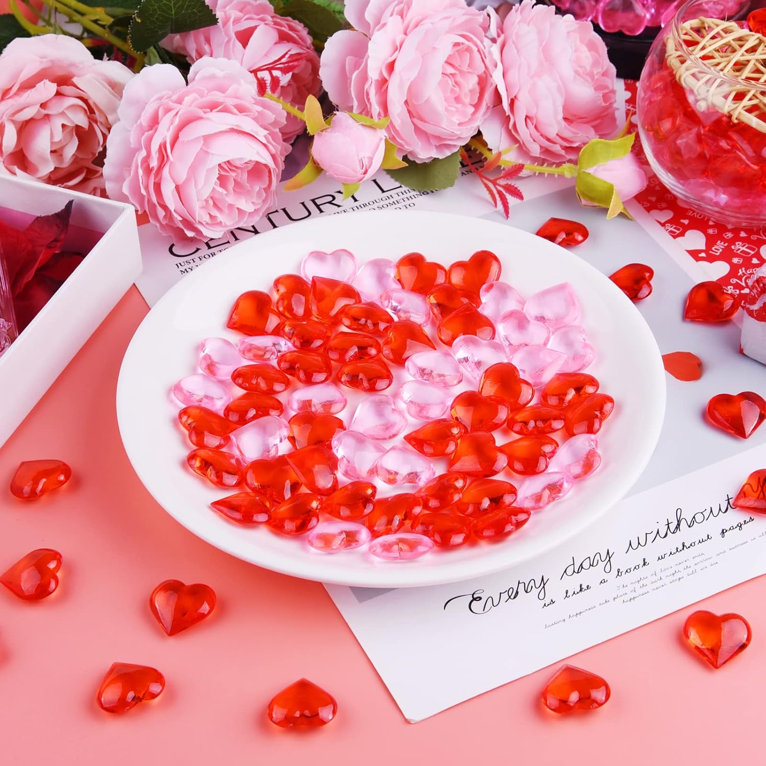 TUPARKA 210 Pcs Acrylic Hearts Red and Pink Acrylic Hearts Ornaments for Table Decoration/Vase Fillers/Home Decoration in Valentines or Wedding Day