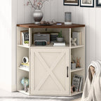 Halitaa Corner Storage Cabinet, 6-Cubby Wooden Cabinet with USB Ports and Outlets, Farmhouse Corner Bookshelf with Storage Industrial Organizer for Study, Playroom, Living Room, White and Brown