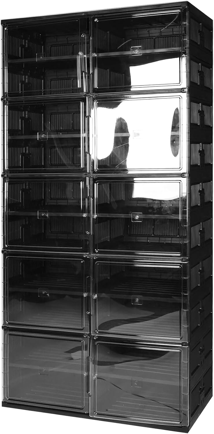 10 Tiers 40 Pairs Large Plastic Folding Shoe Cabinet with Doors Easy Assembly Shoe Shelves Organizer for Entryway Living Room