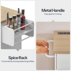 HOOBRO Kitchen Island with Power Outlet, Rolling Kitchen Island on Wheels, Island Table with Storage Cabinet, 2 Drawers, Spice Rack and Towel Rack, White and Natural WN14UZD01